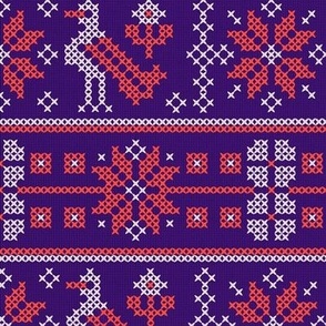 Cross Stitch European Winter Pattern with Birds / Purple Version / Medium Scale