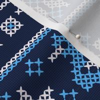 Cross Stitch European Winter Pattern with Birds / Blue Version / Large Scale