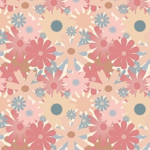 70s Flowers_Pink, Peach and Blue Flowers Large Scale