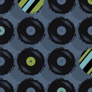 Vinyl Records - Dark Blue with Multi-Stripe - Medium