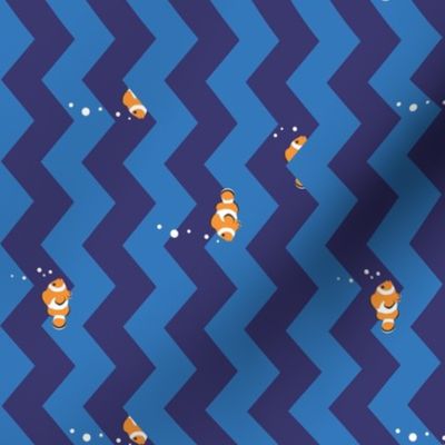 Clownfish in Zigzag Sea (Indigo and Blue, Horizontal)