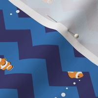 Clownfish in Zigzag Sea (Indigo and Blue, Horizontal)