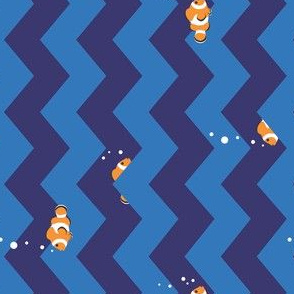 Clownfish in Zigzag Sea (Indigo and Blue, Horizontal)