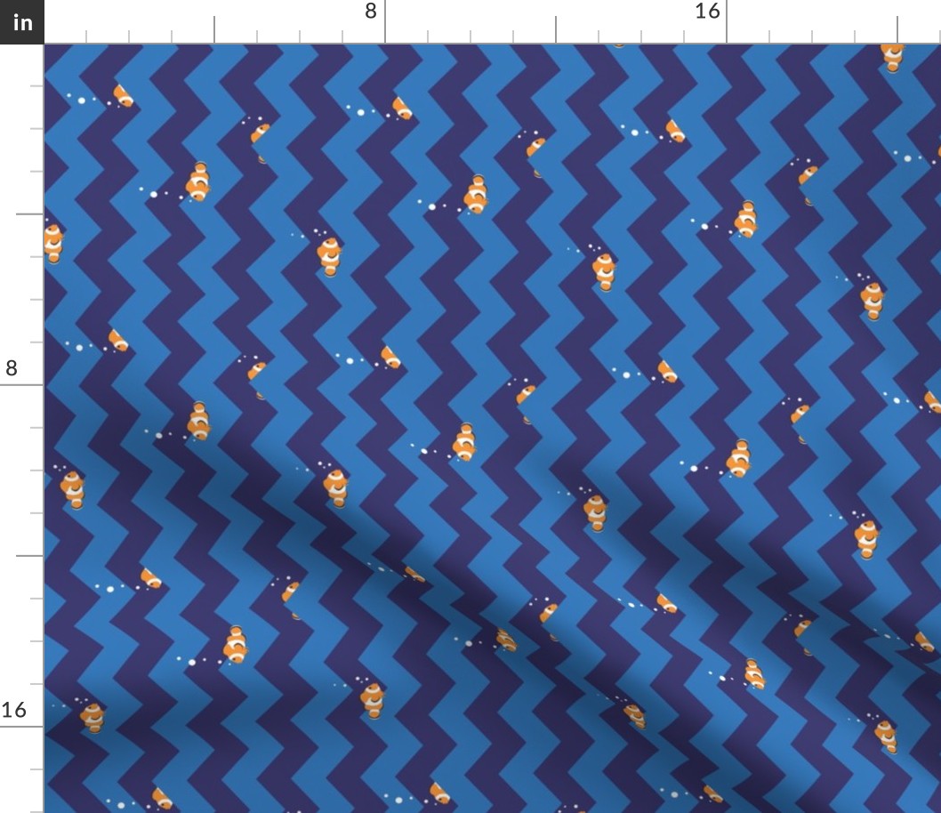 Clownfish in Zigzag Sea (Indigo and Blue, Horizontal)