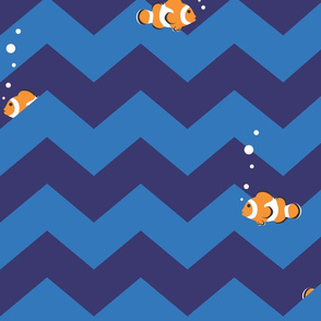 Clownfish in Zigzag Sea (Indigo and Blue - Large)