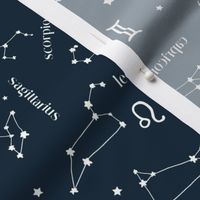 Zodiac Skies Constellations Navy Blue and White by Norlie Studio