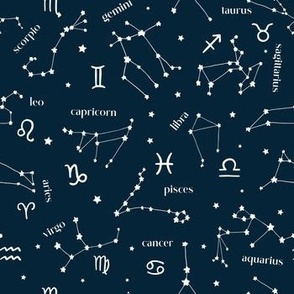 Zodiac Skies Constellations Navy Blue and White by Norlie Studio