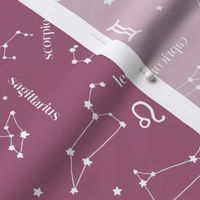Zodiac Skies Constellations Mauve and White by Norlie Studio
