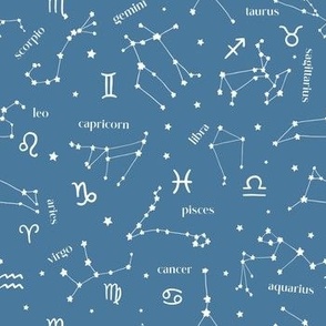 Zodiac Skies Constellations Light Blue and White by Norlie Studio