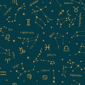 Zodiac Skies Constellations Emerald and Gold by Norlie Studio