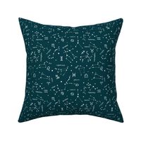 Zodiac Skies Constellations Deep Emerald and White by Norlie Studio