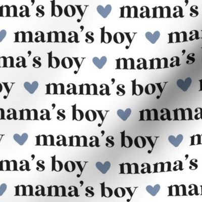 Mamas Boy Black on White with Blue Hearts by Norlie Studio