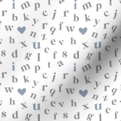 I heart you Alphabet Grey and Blue by Norlie Studio
