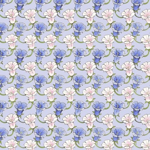 Hand drawn bluebells in blue and light rose color