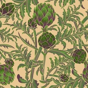 Artichokes in Green, violet and beige  