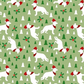 White German Shepherd Santa Hat Christmas - Green