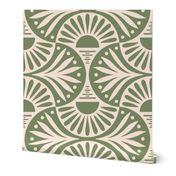 Art Deco Sunset and Leaves in Sage
