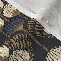 1920 Blossom Floral Wallpaper - Black, Cream, Gold, Blue - Micro 1