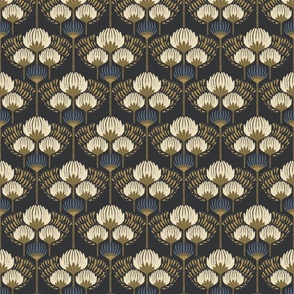 1920 Blossom Floral Wallpaper - Black, Cream, Gold, Blue - Micro 1