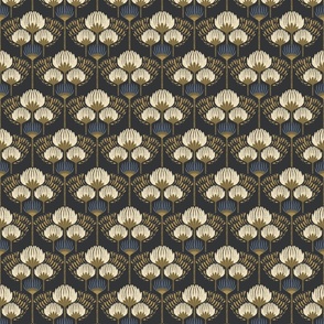 1920 Blossom Floral Wallpaper - Black, Cream, Gold, Blue - Micro 2