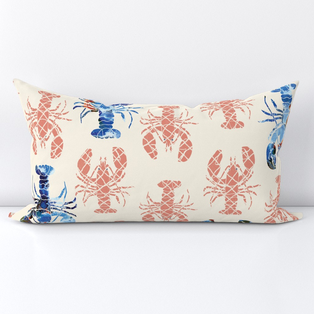 nautical lobster escape inky blue and salmon large scale