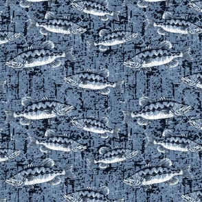 Largemouth Bass Fish Monochromatic Camo Pattern - Denim Blue