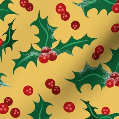 Frosty Holly Pattern - Yellow Gold