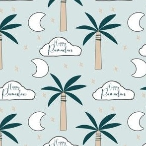 Ramadan palm tree design - moon clouds tree 