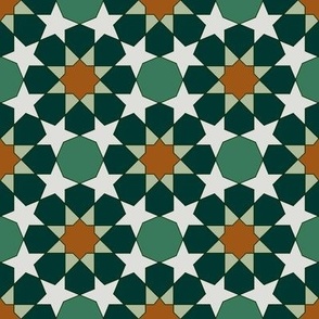 Serenity of Symmetry: Islamic Geometric Delights in Green, White, and Brown
