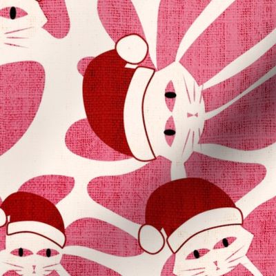 Santa Cat Retro Whimsy Daisy- Pink Flower Power on Seashell - Christmas Floral- Large Scale