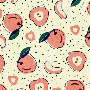 Fruitilicious- Apple Fruit Collage- Mod Papercut- Salmon on Eggshell- Large Scale