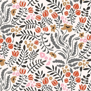 Bold Garden in Gray, Red & Pink - Small