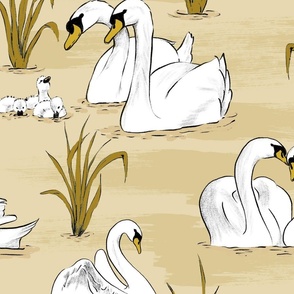 Sketched Swans -Gold -LARGE