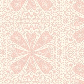 Lacy Floral Valentine Block Print - Muted Pale Peach on Cream