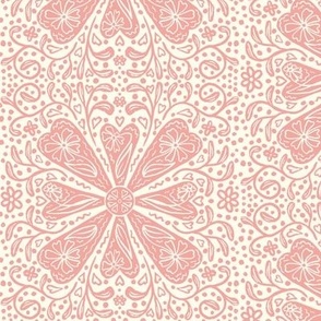 Lacy Floral Valentine Block Print - Muted Peach on Cream