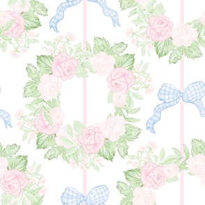 Grandmillennial Watercolor Roses Wreath Gingham Bows