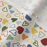 Cute hand drawn love hearts in Soft Austumn colours on beige