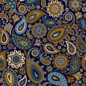 Ethnic Paisley Floral Ornaments - Navy