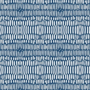 Vertical Dashes Hand Drawn - Running Stitch - White on Blue