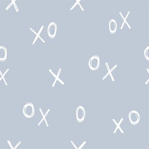 X's & O's in dusty blue and white