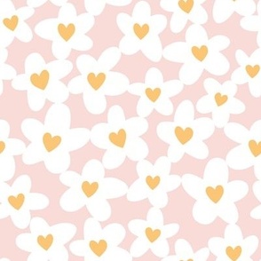 Flower Hearts in pink, sunshine yellow and white