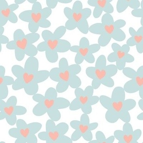 Flower Hearts in blue, peach and white