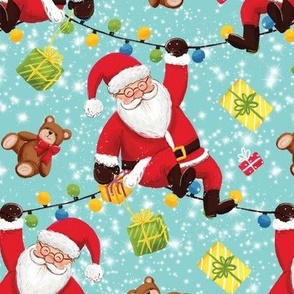 Funny Santa on Christmas lights