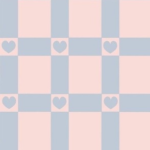 Check Hearts in pale pink and dusty blue