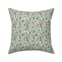 Abundance - busy floral on muted aqua - MEDIUM