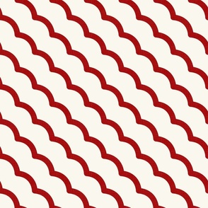 Medium Thick Geometric Waves - Christmas Decor in Red and Ivory / Large