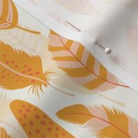 medium // Orange Monochromatic Feathers on ecru white