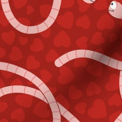 (XL) Funny Valentine: cute worms in love red