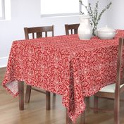 Queen Anne By William Morris- Red - LARGE - Leaves Birds And Fruit Antiqued Damask 