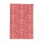 Queen Anne By William Morris- Red -Leaves Birds And Fruit Damask - Antiqued Queen Anne Tea Towel